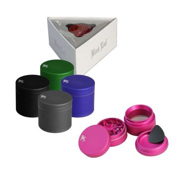 Aluminium Grinder Matte 4 parts (Black Leaf) 55 mm