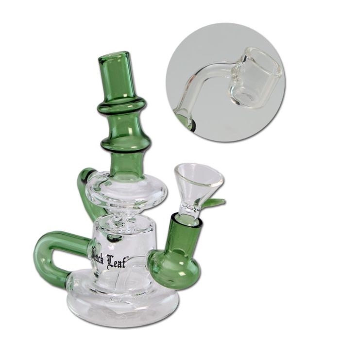 Glass Recycler Bong (Black Leaf) for Dabs and Weed