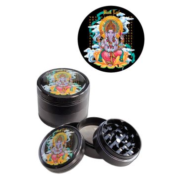 Aluminium Grinder Ganesha 4 parts (Black Leaf) 50 mm