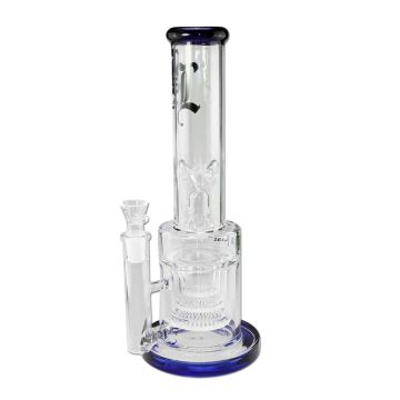 Glass Ice Bong | Triple HoneyComb (Black Leaf)