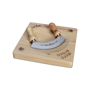 Wooden Grinder Board with Herb Knife (Black Leaf) 200 mm
