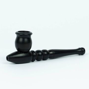 Wooden Weed Pipe Black (Black Leaf) 13 cm