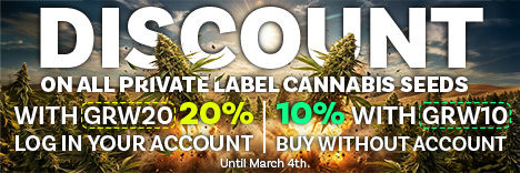 10% discount on all Private Label cannabis seeds and up to 20% when you log in to your account. No account yet? Create one now! It’s free and gives you instant extra discount!