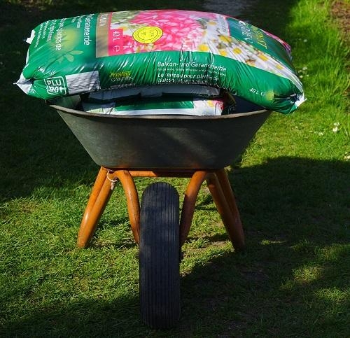 soil in a wheelbarrow